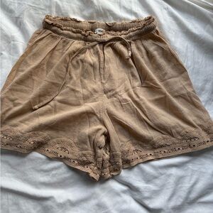 Aerie High Waist Tan Shorts with Lace Trim